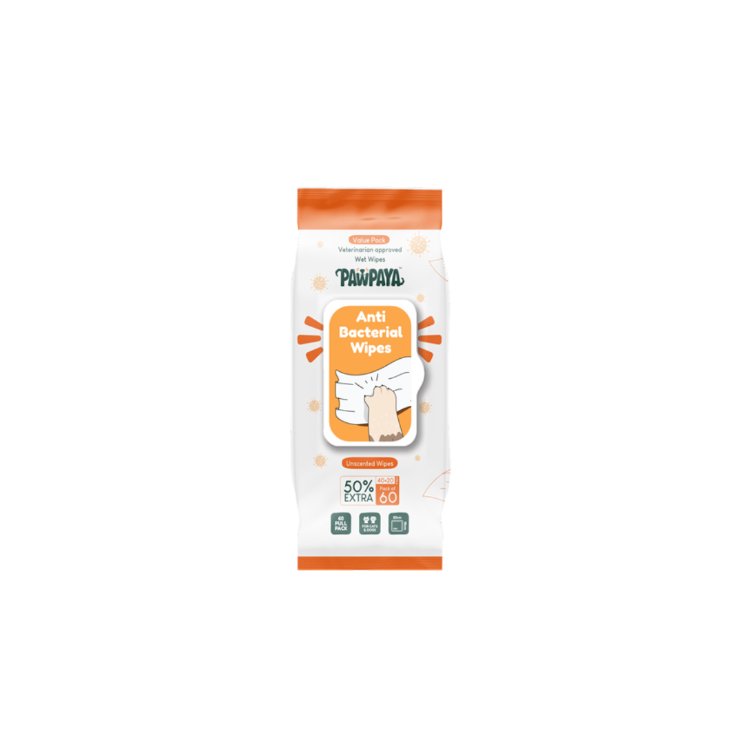 Pawpaya Antibacterial Pet wipes, 60 Pull Pack 20 x 18cm