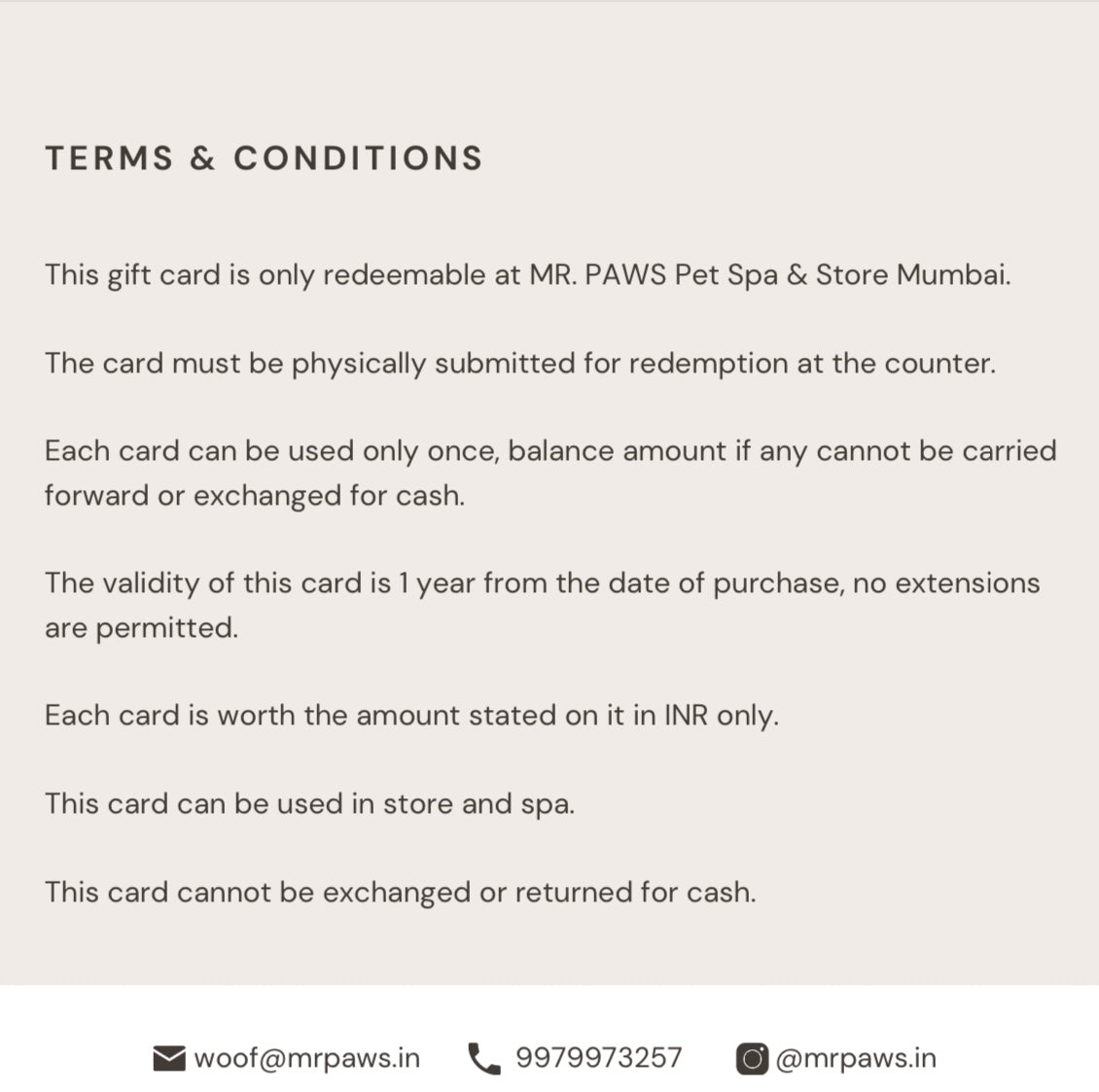 Mr. Paws Gift Card